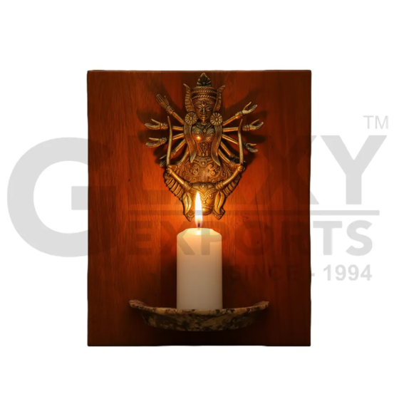 Durga Candle Stand Stone  & Wood - Home Decor - Fusion