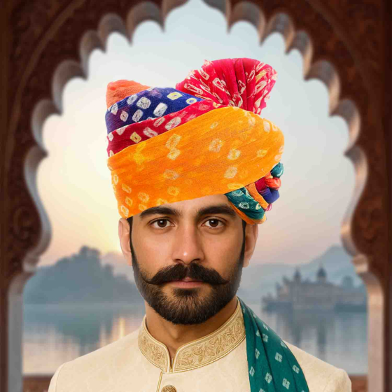 safa pagdi turban Jodhpuri Long Tail Safa in Bandhej 