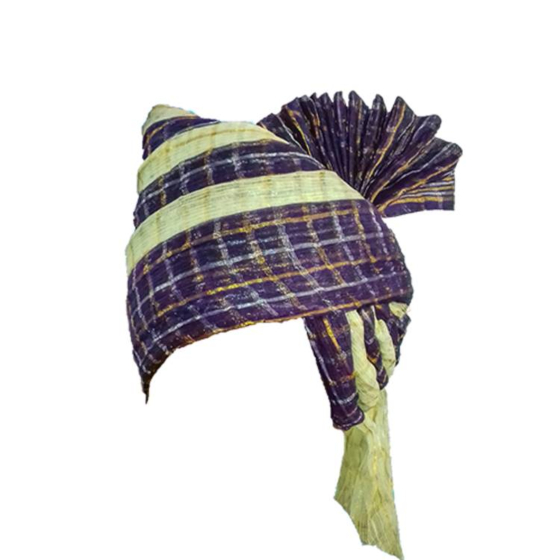 Jodhpuri Long Tail Safa Double Colour Blue Cream Yellow