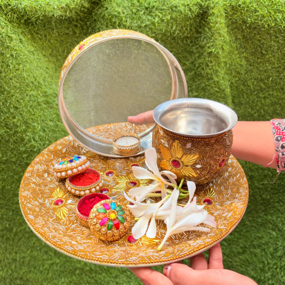 Buy Handcrafted Karwa Chauth Pooja Thali Set Online