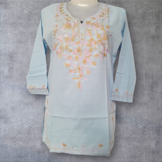 women embroided pure cotton short kurti