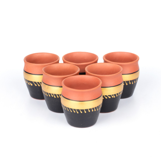 Tea Cup Set with Black and Gold Colour | Set of 6