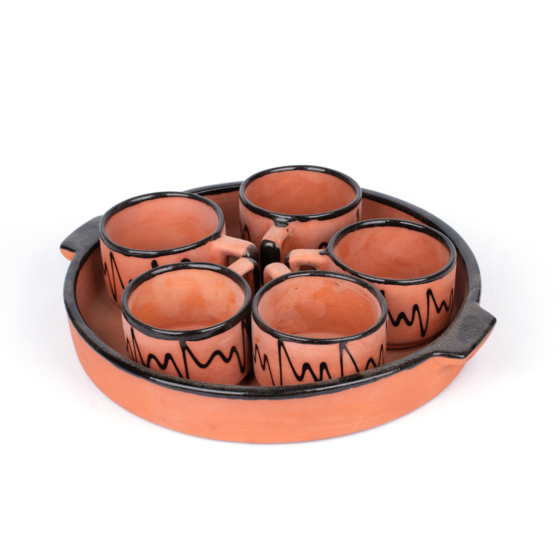 Terracotta Tea Cup Set with Tray | Set of 5
