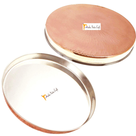 Stainless Steel & Copper Dinner Plate Thali | 12 Inches | Set of 2