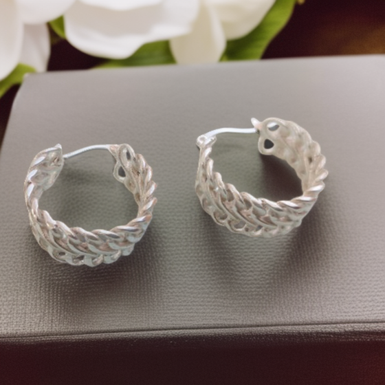 Twisted Chain Silver Hoop Earrings
