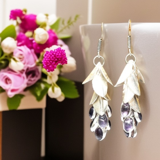 Silver Drop Earrings Purple