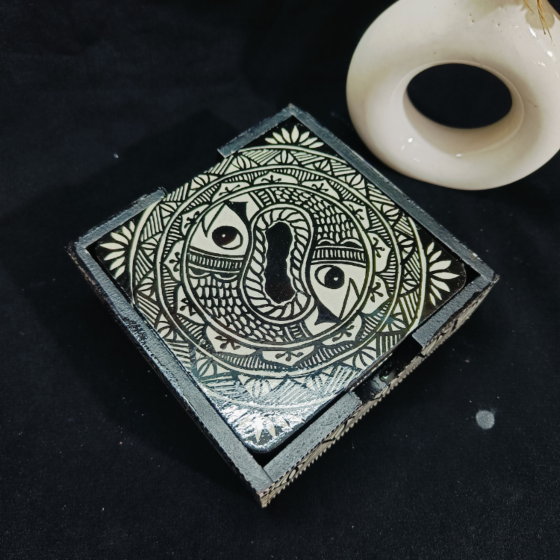 Fish madhubani painting coaster