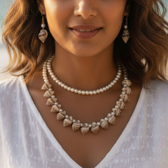 Layered Seashell & Pearl Jewelry Set