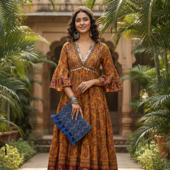 Blue Zigzag Printed Purse | Ethnic & Casual Travel Pouch