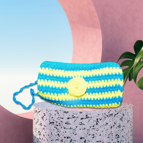 Handcrafted Woolen Pouch - Blue
