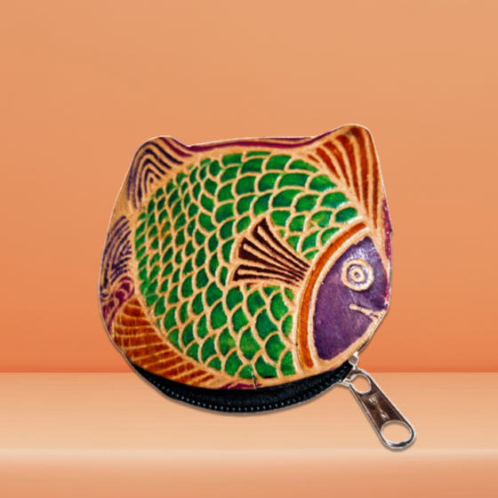 Colorful Fish Design Genuine Leather Shantiniketan Small Coin Purse