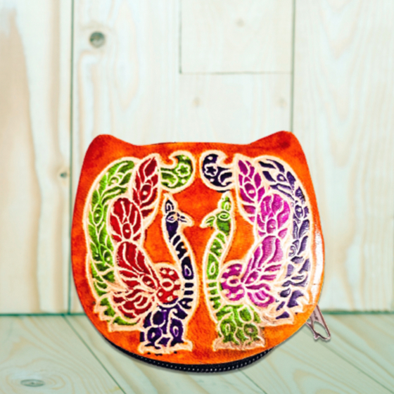 Genuine Leather Small Coin Purse | Peacock Design