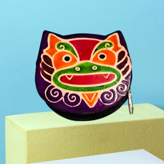  Genuine leather Small Coin Purse | Folk Mask