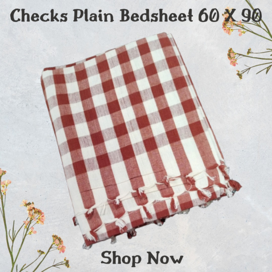 Indian Handloom Brown Check Plain Bedsheet