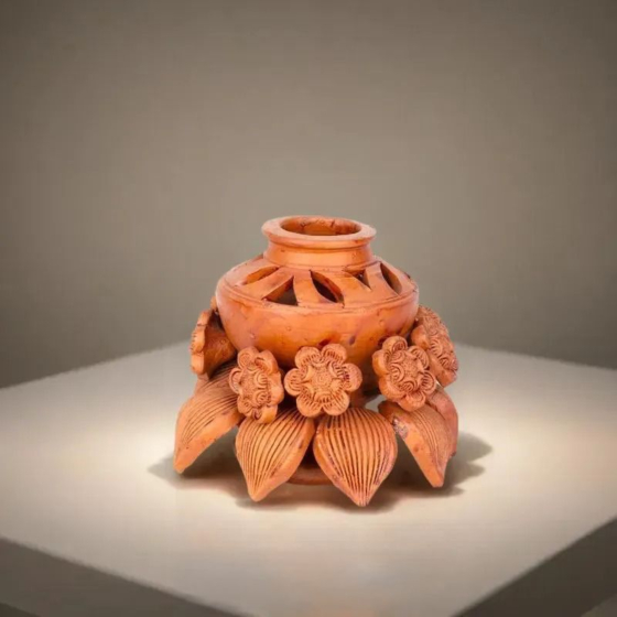 Terracotta Blooming Flower Candle Holder