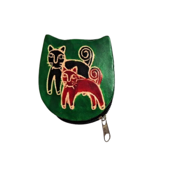 Genuine Leather Coin Purse | Cat and Kitten Design