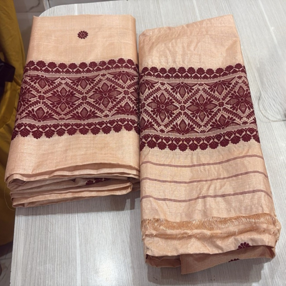 Handcrafted Muga Silk Mekhela Chadar Assamee Embroidery