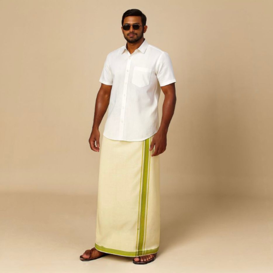 Light Yellow Green Cotton Dhoti