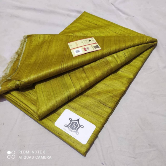 Pure Tussar Ghicha Silk Saree with Golden Zari Border & Running Blouse | Handloom Woven Elegance