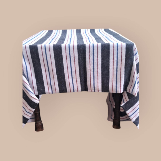 Dining Table Cover cotton Handloom Black stripes on Natural white