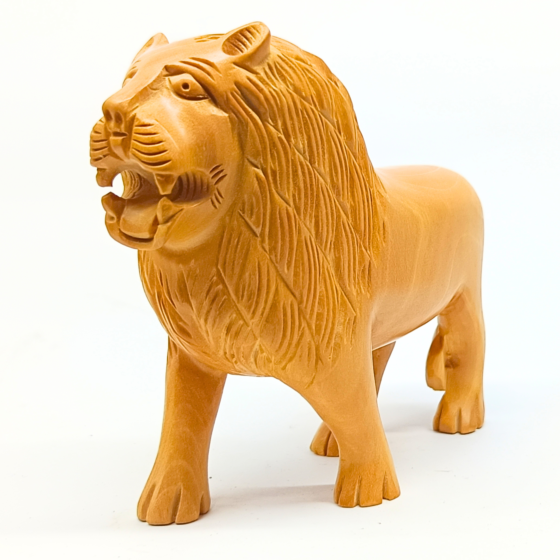 santarms 5-Inch Handcrafted Wooden Lion Statue Antique Carved Wildlife Figurine for Home Decor Diwali decoration Elegant Animal Collectible Showpiece