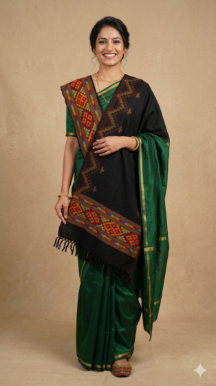 Handwoven Kullu Stole|Black