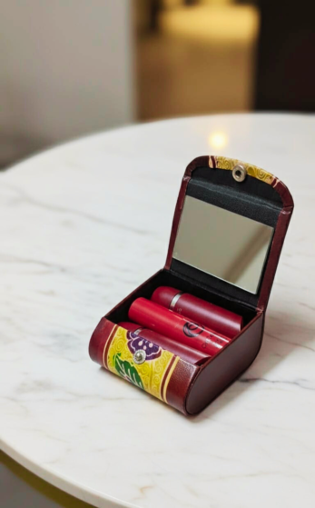 Handcrafted Leather Lipstick Case with Mirror for 3 Lipsticks
