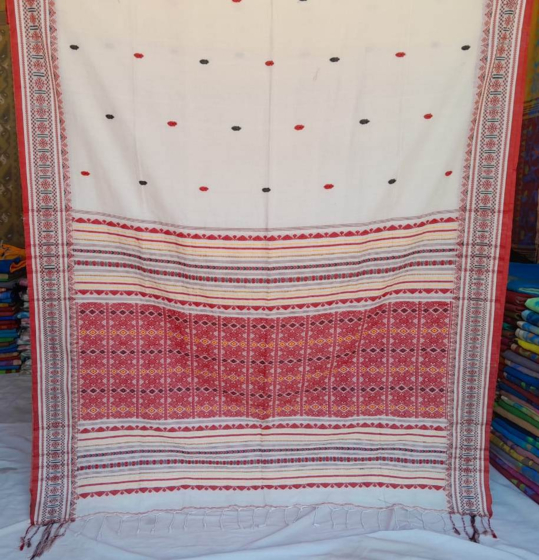 Bengal Extra Weft Ivory Tangail Saree