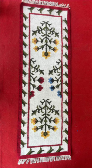 White and Red Woven Bed Runner with Geometric Motifs