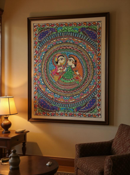 Handmade Madhubani Painting of Radha Krishna | 30x12 Inches