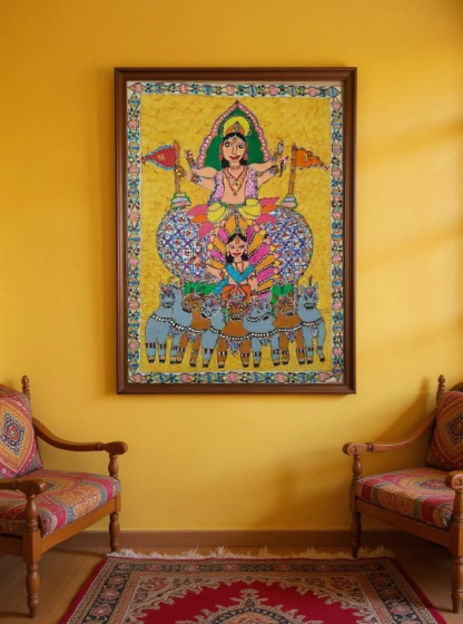 Handmade Multicolour Madhubani Painting Without Frame | 22x30 inches