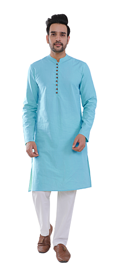 Baby Blue Full Sleeves Long Kurta with Luppi Button