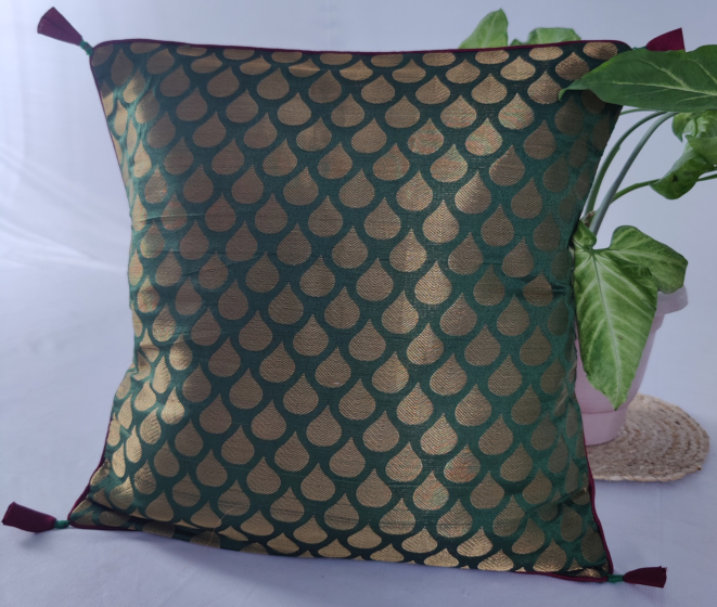 Gold Brocade Cushion Covers with Tassels | Set of 2 