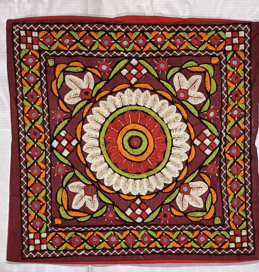Hand Embroidered Multi-Color Cushion Cover