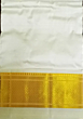 Handcrafted Salem Handloom Silk Dhoti with Tower Zari Border| Cream | AT 4779