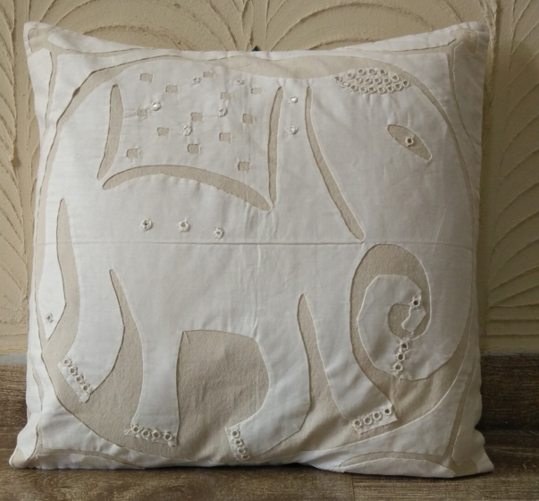 Elephant Off white Cushion Cover