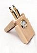 Wooden Pen Stand With Watch | Beige | 15x8x6 cm