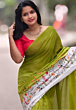 Linen Embroidery Saree Half & Half Design with Plain Border & Running Blouse - 100 Count Premium Linen