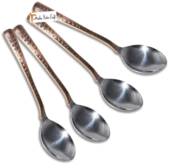 Prisha India Craft Hammered Design Steel Copper Spoon Inch Set of 4