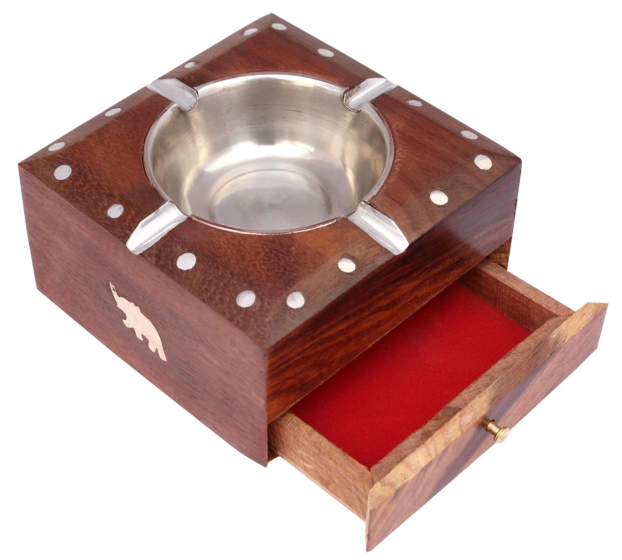 Wooden Handmade Ashtray with Cigarette Holder 4 Slots for Home Office Car