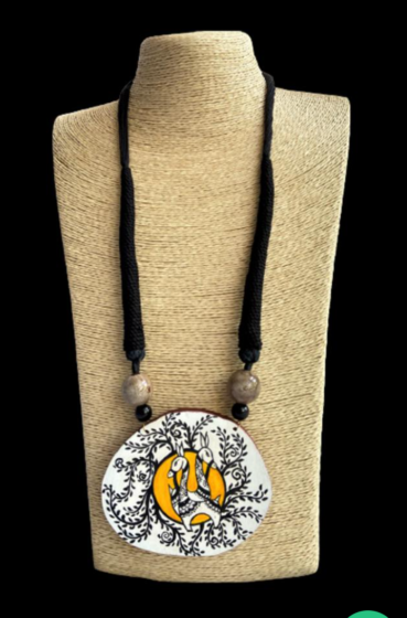 Handpainted tribal natural fabric necklace 