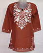 Women Embroidered Pure Cotton rust color Short Kurta  