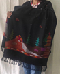 Kullu black shawl wiyth temple motif