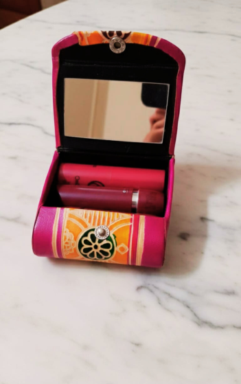 Handcrafted Leather Lipstick Case with Mirror for 3 Lipsticks