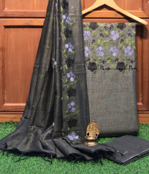 Khadi Cotton Embroidery Suit Piece Set - Premium Unstitched Dress Material