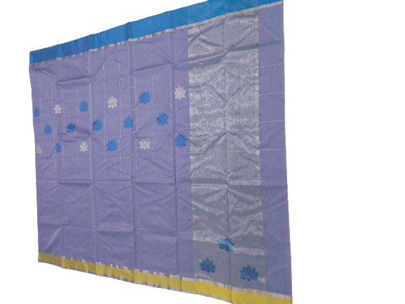Chanderi Saree  blue 6.25 meter silk with colour border border and kamal buti