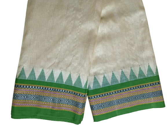 Vidarbha Tussar Karvati Saree with Green Border