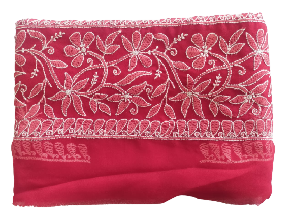 Red  Chikankari Saree Gerget