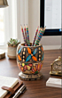 Handcrafted Bamboo Pen Stand With Hand Painted Madhubani  Painting