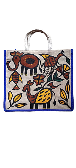 Handmade Sohrai Painting Jute Shopping Bag